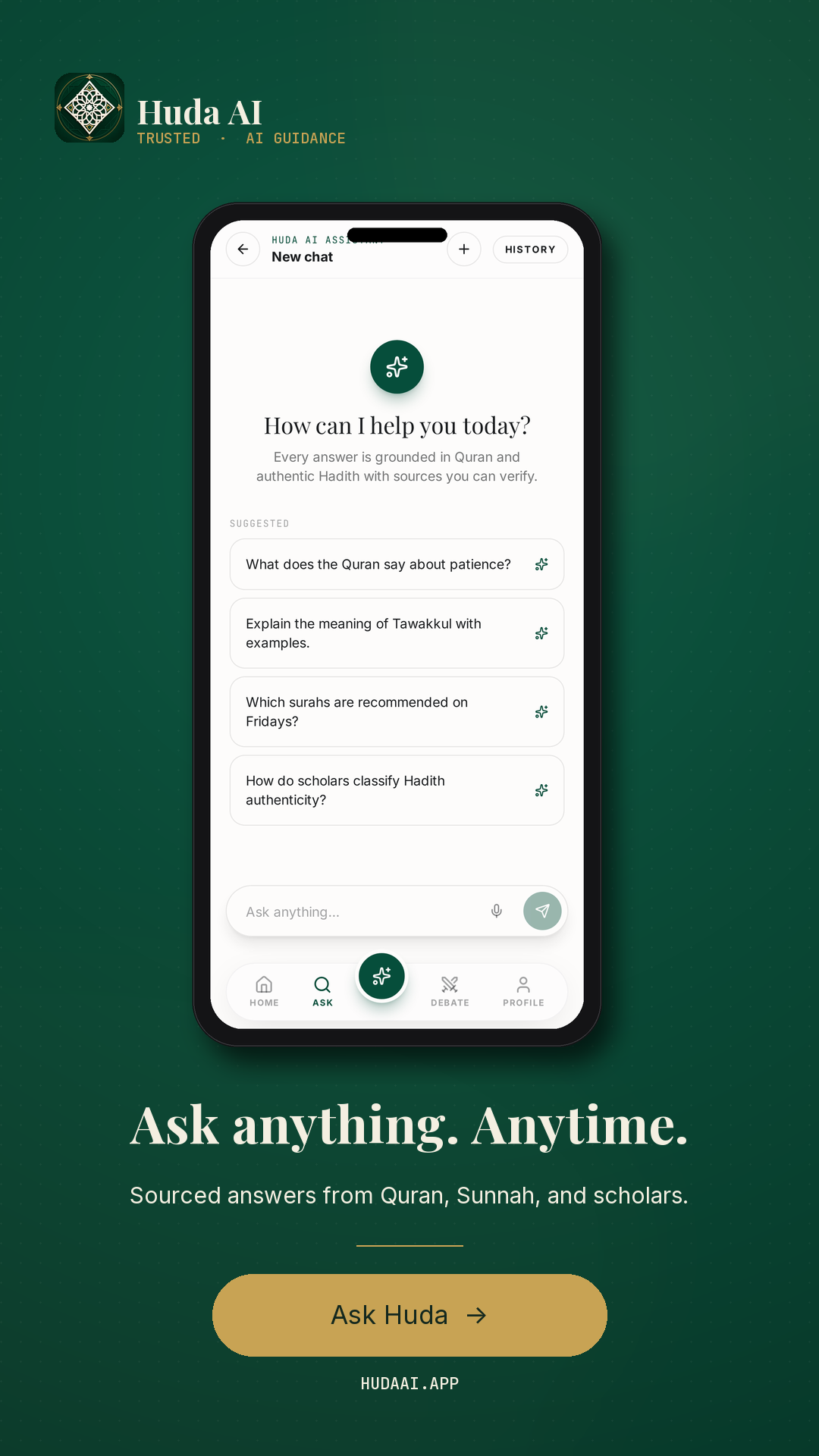 HUDA AI screen — AI Chat Bot 💻